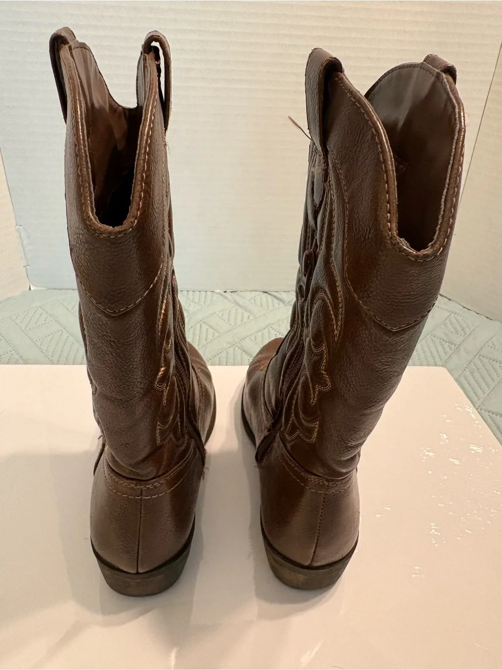 Cat & Jack Montana Girl's Western Boots Brown Faux Leather Side Zip Size 3